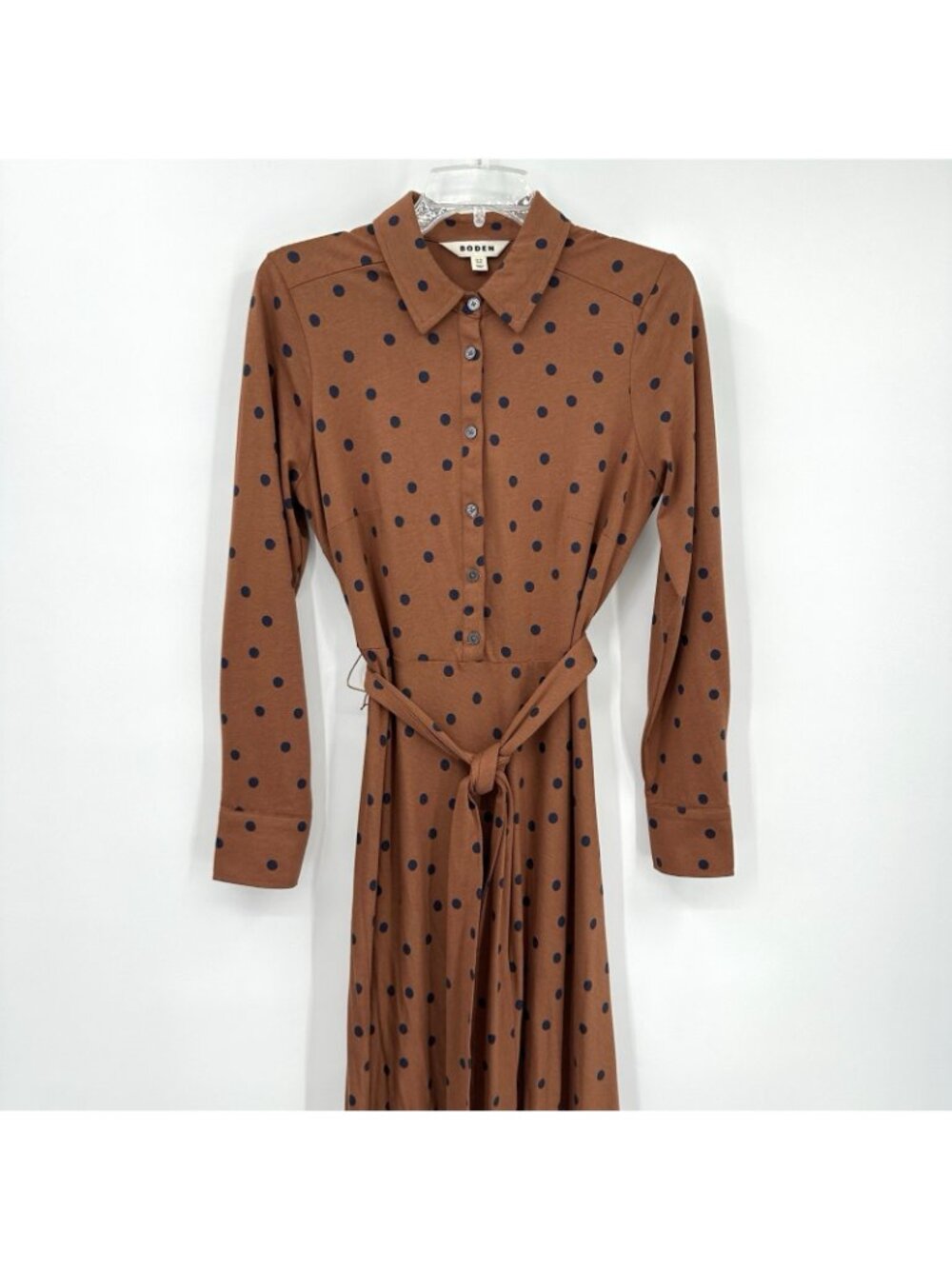 BODEN LAURA polka dot dress midi brown 8L tall long business professional office - Picture 5 of 11